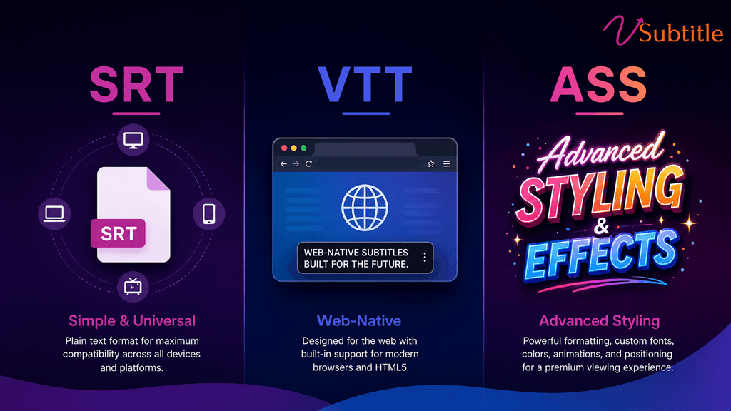 SRT vs VTT vs ASS: Which Subtitle Format Should You Use? | vSubtitle
